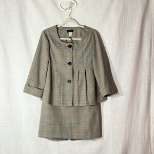 T Milano Plaid Skirt Suit Set Dark Academia Preppy Career Core 2Pc